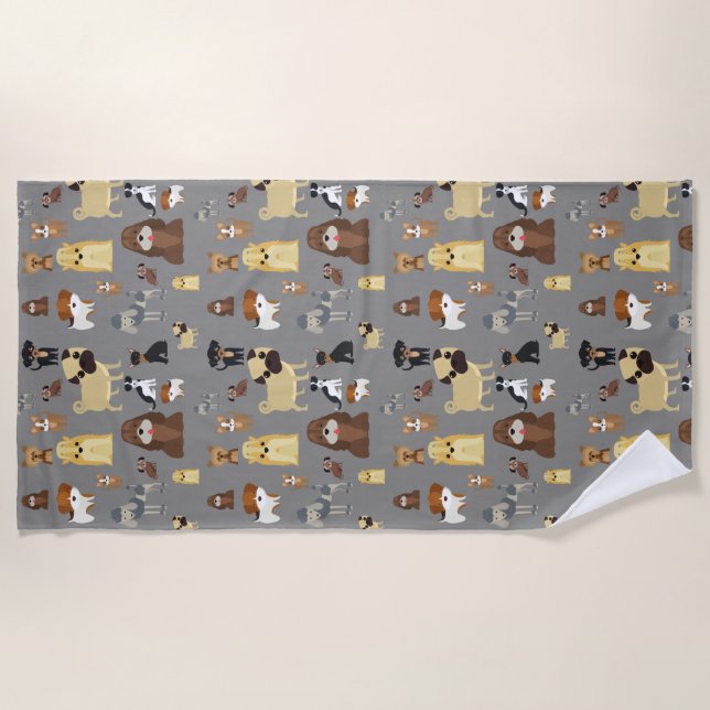 grey background dogs pattern beach towel (Front)