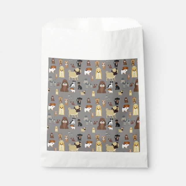 grey background dogs pattern. favour bags (Front)