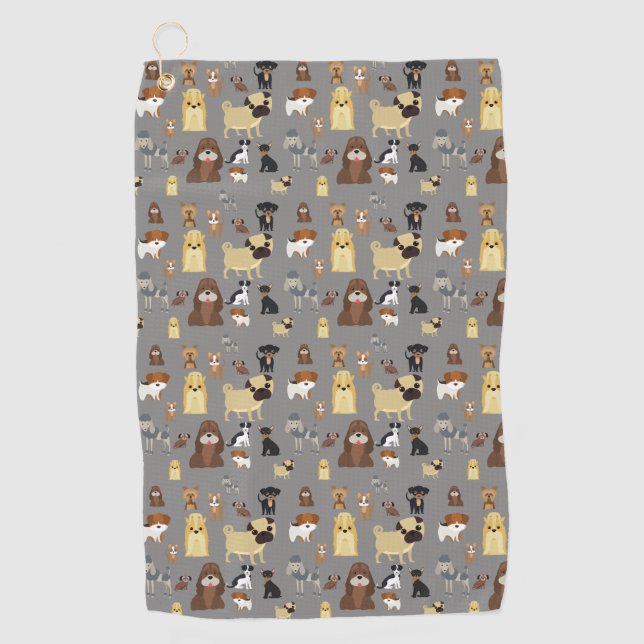 grey background dogs pattern golf towel (Front)