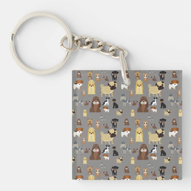 grey background dogs pattern. key ring (Front)