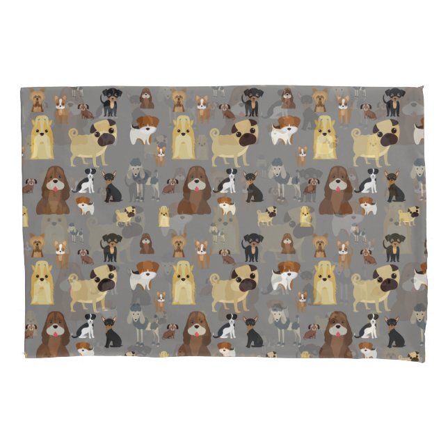 grey background dogs pattern pillowcase (Front)