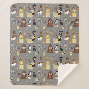 grey background dogs pattern sherpa blanket