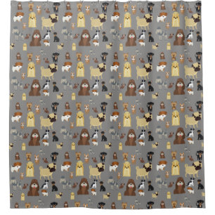 grey background dogs pattern shower curtain