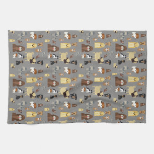 grey background dogs pattern tea towel