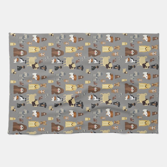 grey background dogs pattern tea towel (Horizontal)