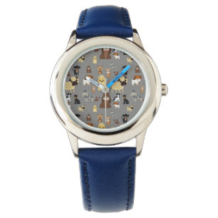 grey background dogs pattern watch