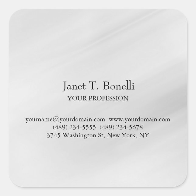 Grey Background Elegant Plain Simple Professional Square Sticker (Front)
