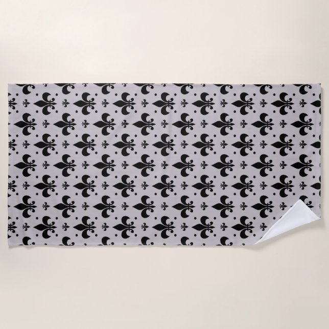 Grey Background Fleur-de-lis Pattern Design  Beach Towel (Front)
