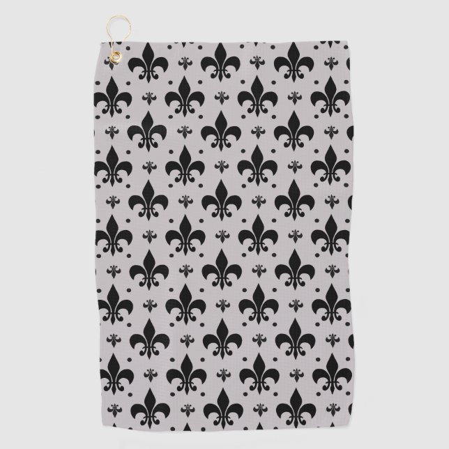 Grey Background Fleur-de-lis Pattern Design  Golf Towel (Front)