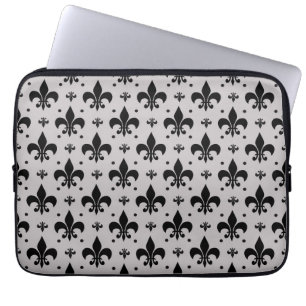 Grey Background Fleur-de-lis Pattern Design Laptop Sleeve