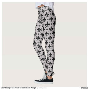 Grey Background Fleur-de-lis Pattern Design  Leggings