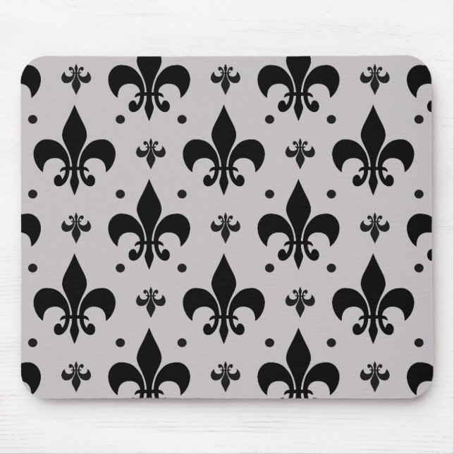 Grey Background Fleur-de-lis Pattern Design  Mouse Mat (Front)