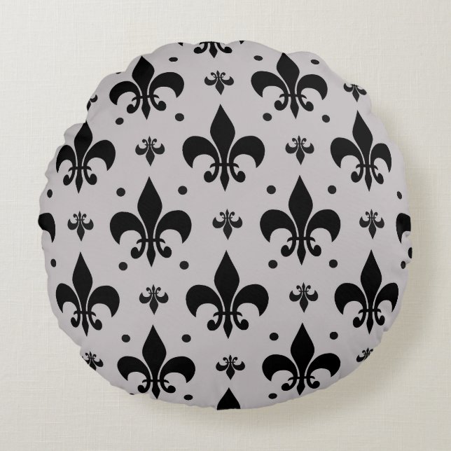Grey Background Fleur-de-lis Pattern Design  Round Cushion (Front)