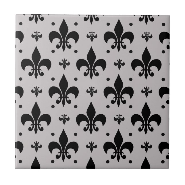 Grey Background Fleur-de-lis Pattern Design  Tile (Front)