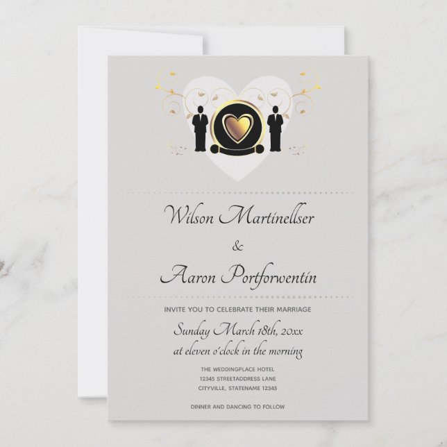 Grey Background Male Heart | Wedding Invitation (Front)