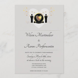 Grey Background Male Heart Wedding Invitation