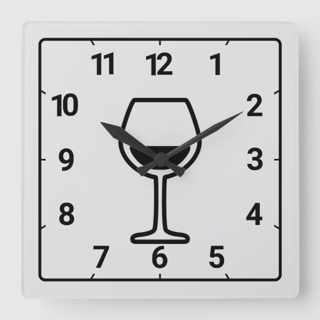 Grey background wine glass drink square wall clock (Front)