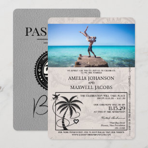 Grey Bahamas Passport Wedding Invitation