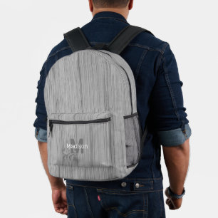 Grey bamboo wood print custom Monogram name Printed Backpack