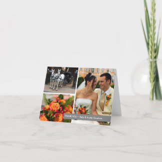 Grey band modern 3 photo montage thank you note card