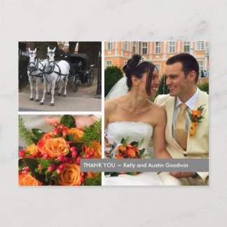 Grey band modern 3 photo montage thank you note postcard