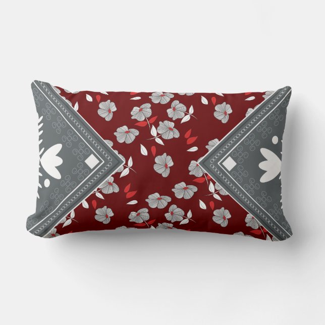 Grey Bandannas Floral Lumbar Cushion (Front)