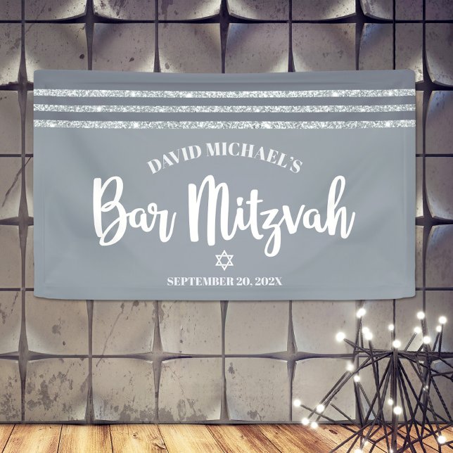 Grey Bar Mitzvah Modern Silver Tallit Bold Script  Banner (Creator Uploaded)