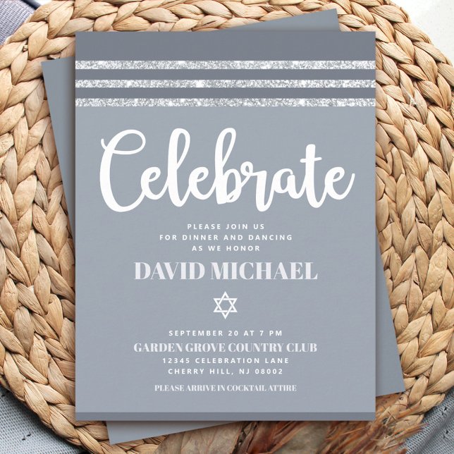 Grey Bar Mitzvah Silver Tallit Bold Modern Simple Enclosure Card (Creator Uploaded)
