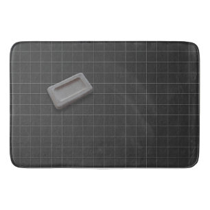Grey Bar Soap on a Black Tile Floor Bath Mat