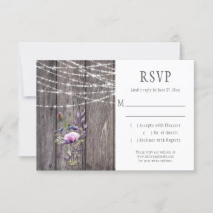 Grey Barn Wood Violet Lavender Flowers Mason Jar RSVP Card