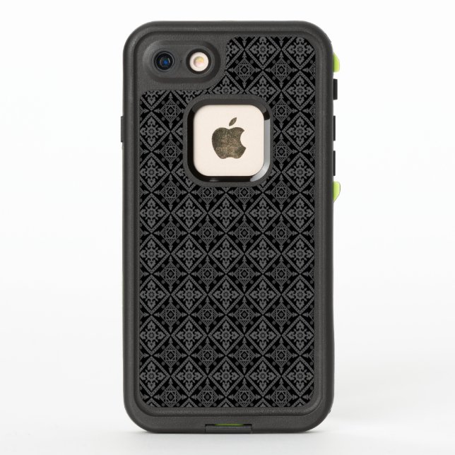 Grey Baroque Pattern on Black LifeProof iPhone Case (Back)