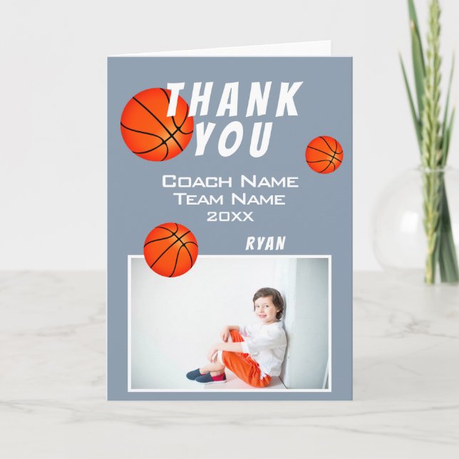 Grey Basketball Ball Sports Thank you Coach Card (Front)