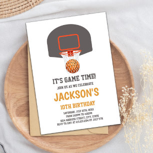Grey Basketball Birthday Invitation