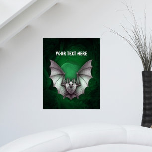 Grey Bat Wings Spread Spooky Green Cave Black Poster