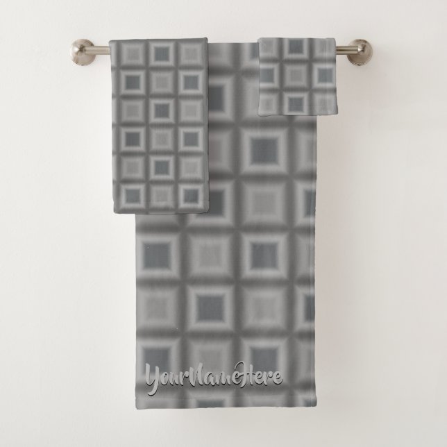 Grey Bath Towel Set Custom Geometric Towels (Insitu)