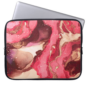 Grey Batik Illustration. White Silky Texture. Rose Laptop Sleeve