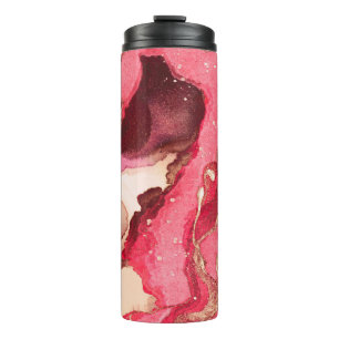 Grey Batik Illustration. White Silky Texture. Rose Thermal Tumbler