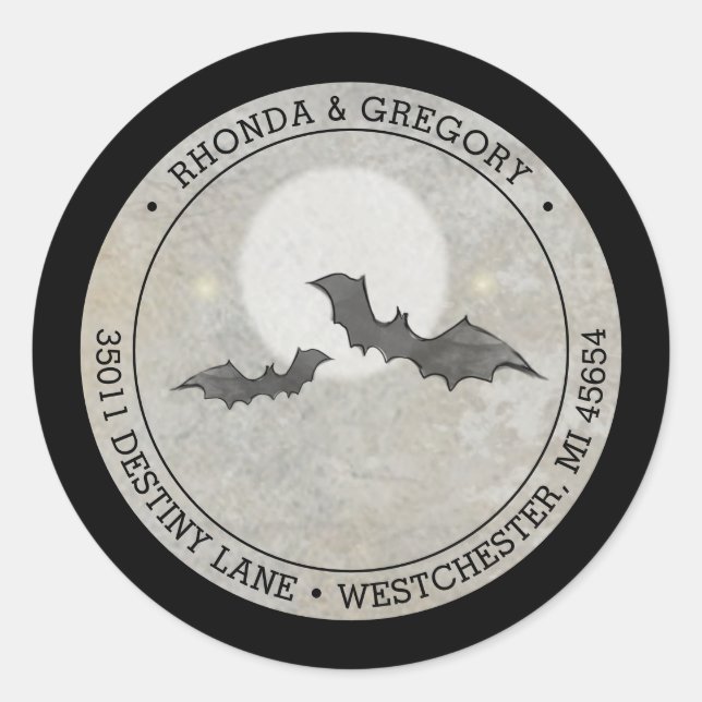 Grey Bats Wedding Round Address  Classic Round Sticker (Front)