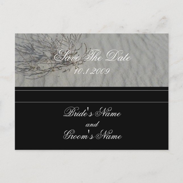 Grey Beach Save The Date postcard. Announcement Postcard (Front)