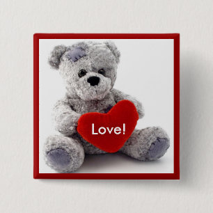 Grey Bear With Heart 15 Cm Square Badge