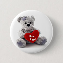 Grey Bear With Heart 6 Cm Round Badge