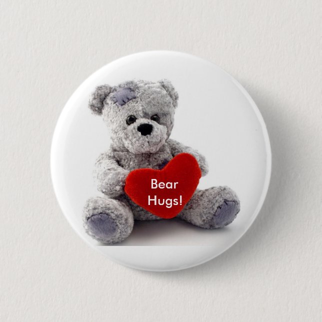 Grey Bear With Heart 6 Cm Round Badge (Front)