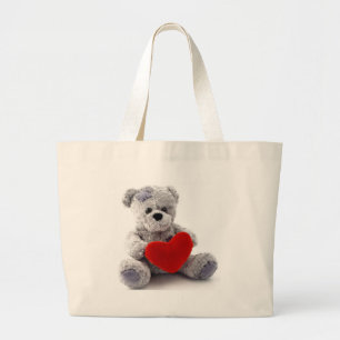 Grey Bear With Heart Large Tote Bag
