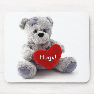 Grey Bear With Heart Mouse Mat