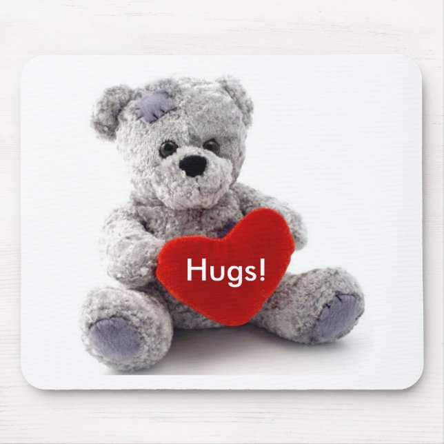 Grey Bear With Heart Mouse Mat (Front)