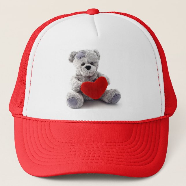 Grey Bear With Heart Trucker Hat (Front)