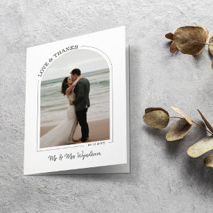 Grey Beautiful Arch Wedding Photo Love & Thanks Thank You Card