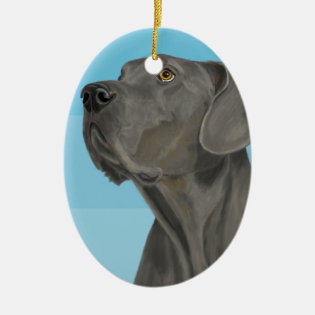 Grey Beautiful Great Dane on Blue Ceramic Tree Decoration (Front)