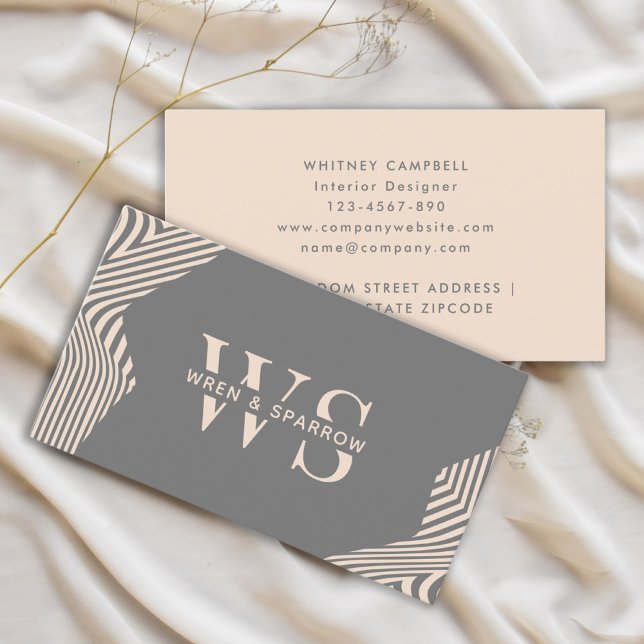Grey Beige Abstract Stylish Monogram Modern Business Card (Gray Beige Abstract Stylish Monogram Modern Business Card )