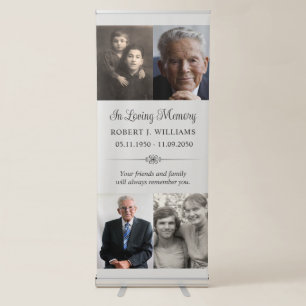 Grey Beige In Loving Memory 4 Photo Memorial Retractable Banner